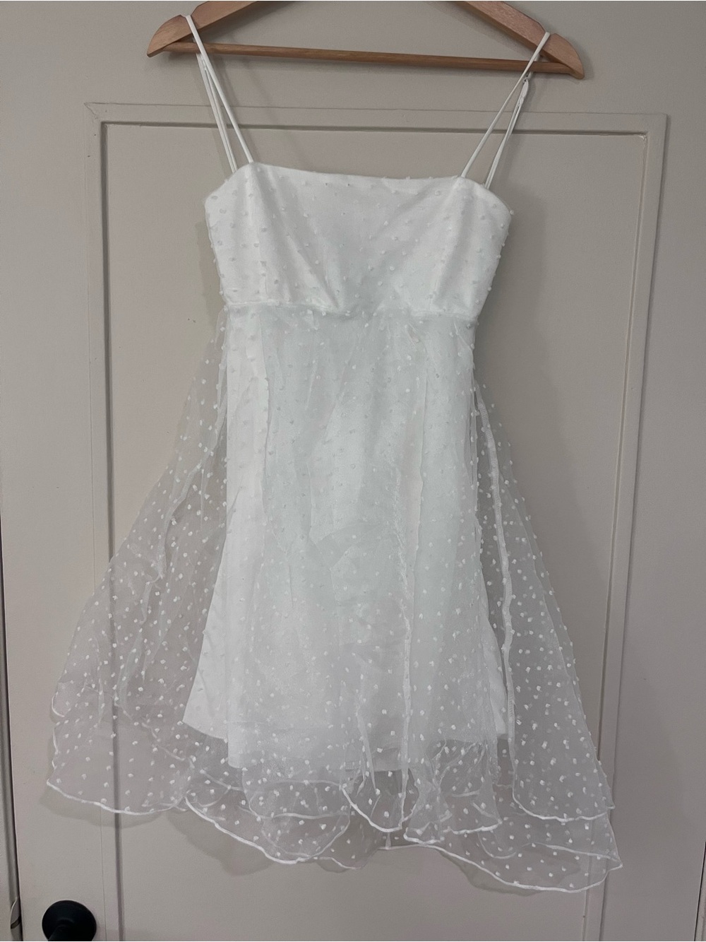 Lucy in the Sky White Swiss Dot Spaghetti Strap Dress